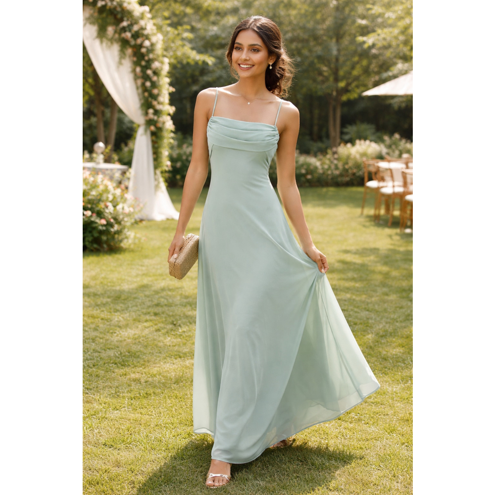 Lulus Jelena XS Pleated Bodice Maxi Dress Sage A Line Wedding Guest Formal - Picture 2 of 10